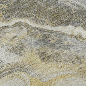 HomeRoots 5' Gold Gray Ivory Abstract Area Rug - Washable, UV Protected, Stain-Resistant, Modern Design! 697856