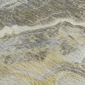HomeRoots 5' Gold Gray Ivory Abstract Area Rug - Washable, UV Protected, Stain-Resistant, Modern Design! 697856