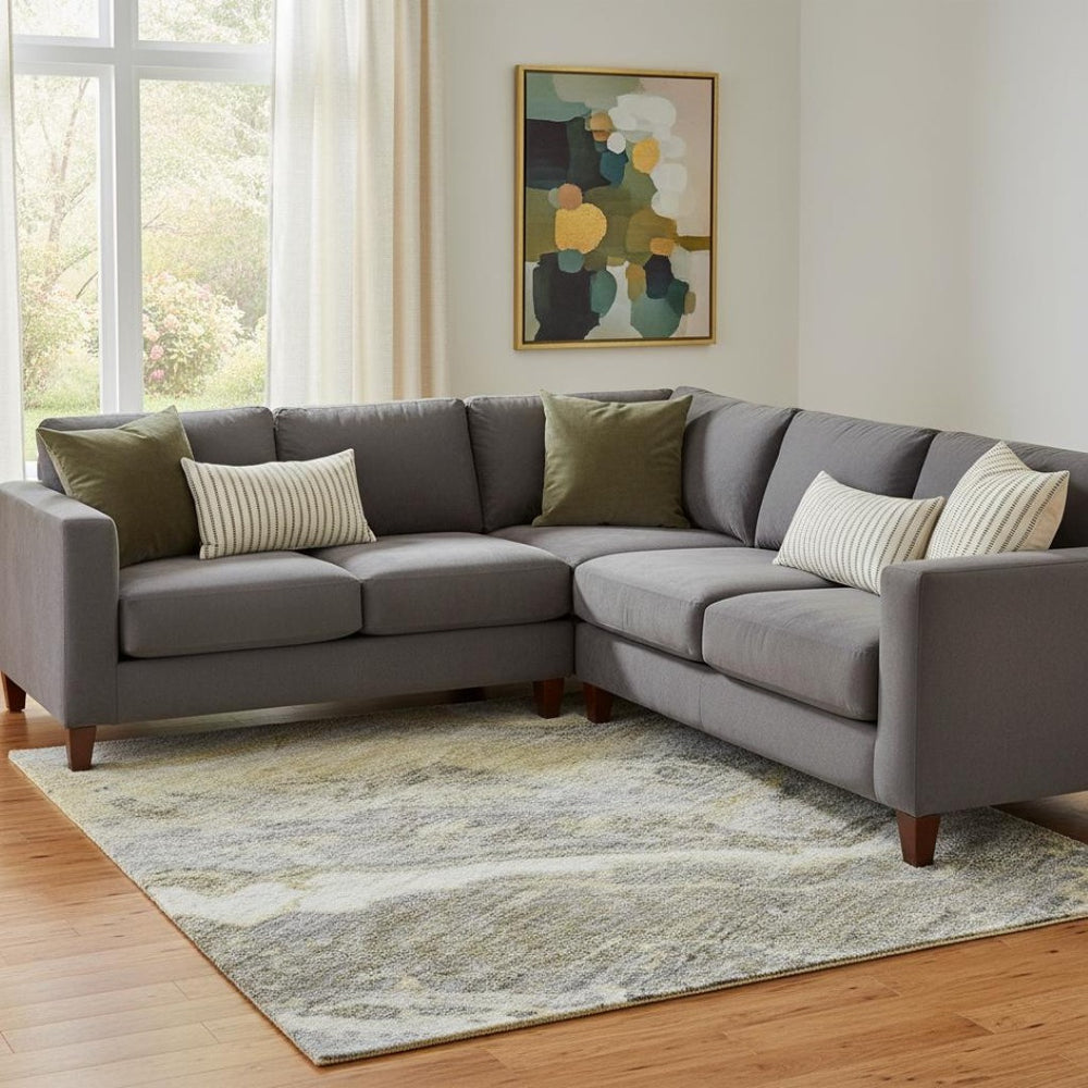 HomeRoots 8' X 10' Washable Gold Gray Ivory Abstract Area Rug with UV Protection for High-Traffic Areas 697858