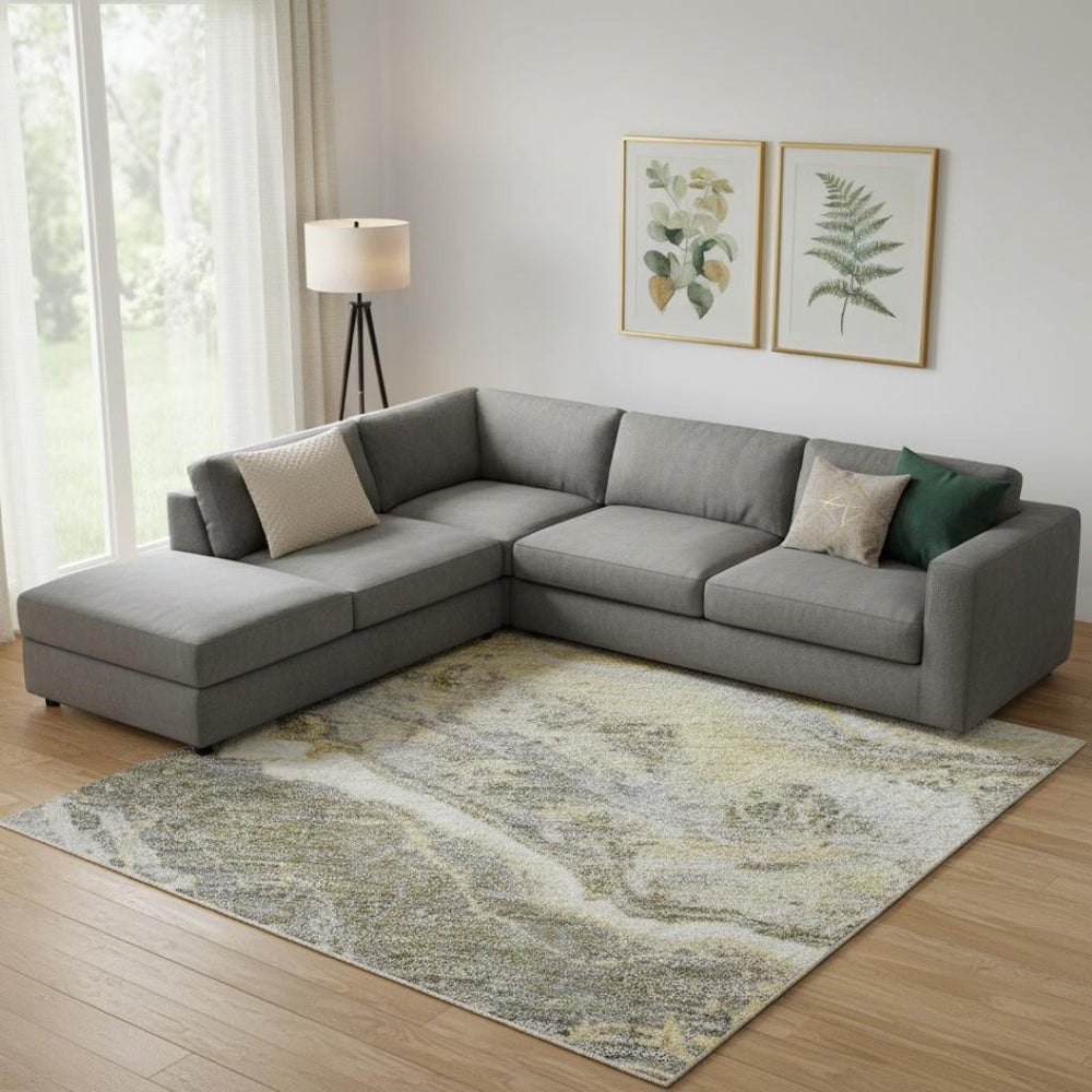 HomeRoots 10' X 14' Abstract Gold Gray Ivory Area Rug - Durable, Washable, UV Protected for High-Traffic Homes 697860