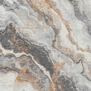 HomeRoots 5' X 8' Stylish Silver Gray & Copper Abstract Washable Rug with UV Protection for Modern Homes 697862