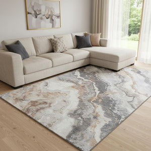 HomeRoots 8' X 10' Stylish Silver Gray & Copper Abstract Washable Area Rug with UV Protection & Non-Slip Backing 697864