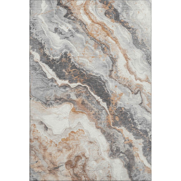 HomeRoots 8' X 10' Stylish Silver Gray & Copper Abstract Washable Area Rug with UV Protection & Non-Slip Backing 697864