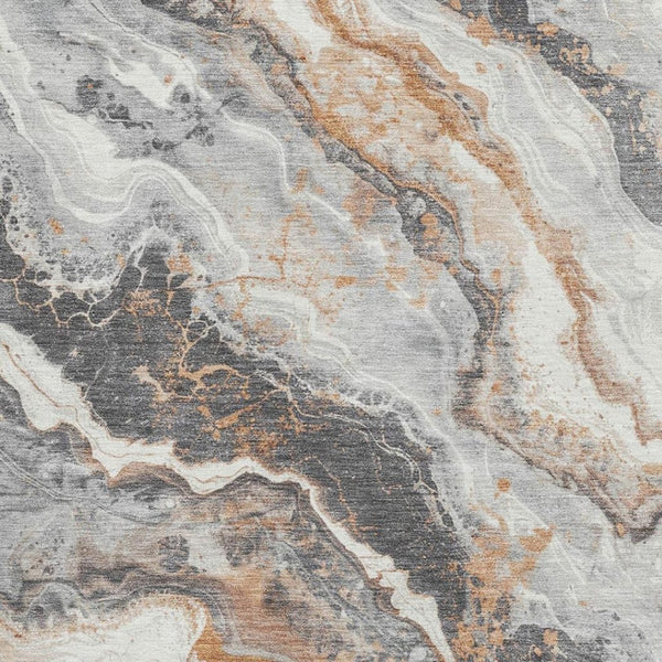 HomeRoots 8' X 10' Stylish Silver Gray & Copper Abstract Washable Area Rug with UV Protection & Non-Slip Backing 697864