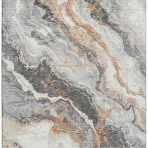 HomeRoots 8' X 10' Stylish Silver Gray & Copper Abstract Washable Area Rug with UV Protection & Non-Slip Backing 697864