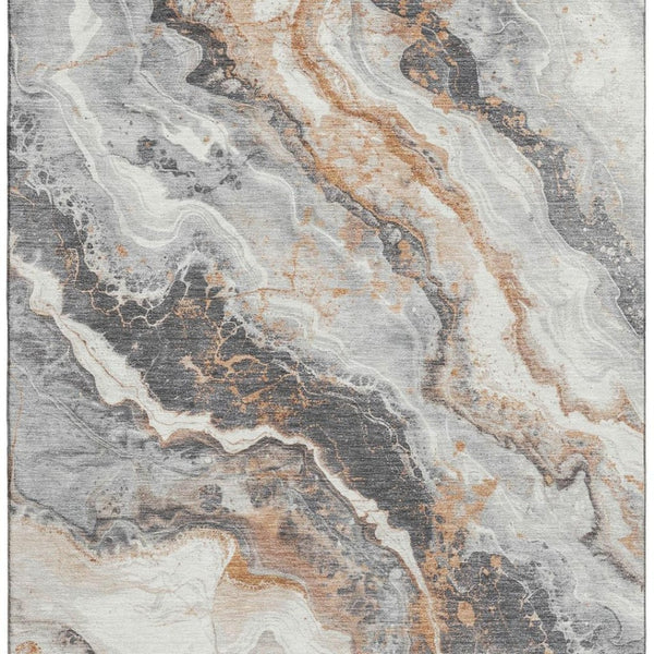 HomeRoots 8' X 10' Stylish Silver Gray & Copper Abstract Washable Area Rug with UV Protection & Non-Slip Backing 697864