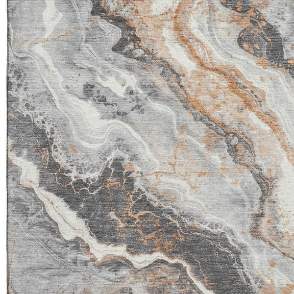 HomeRoots 9' X 12' Stylish Silver Gray & Copper Abstract Area Rug - Washable, Stain-Resistant, UV Protected! 697865