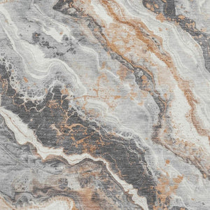 HomeRoots 10' X 14' Silver Gray & Copper Abstract Area Rug - Washable, Stain Resistant, UV Protection & Soft Feel 697866