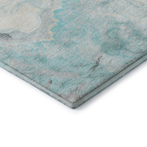 HomeRoots 5' X 8' Teal Gray Silver Abstract Area Rug - Washable, UV Protected, Durable, Modern Design for Homes 697868