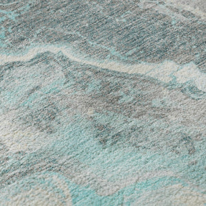 HomeRoots 5' X 8' Teal Gray Silver Abstract Area Rug - Washable, UV Protected, Durable, Modern Design for Homes 697868