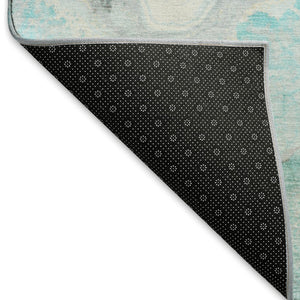 HomeRoots 8' Stylish Teal Gray and Silver Abstract Washable Round Rug with UV Protection for Modern Homes 697869