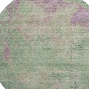 HomeRoots 8' Artichoke Green & Eggplant Abstract Round Rug - Washable, UV-Protected, Stylish for Any Room 697875