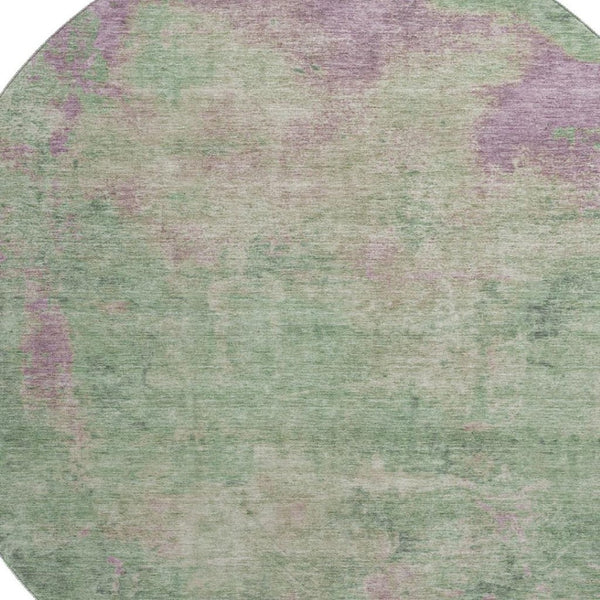 HomeRoots 8' Artichoke Green & Eggplant Abstract Round Rug - Washable, UV-Protected, Stylish for Any Room 697875