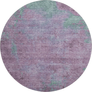 HomeRoots 8' Abstract Lavender and Teal Round Rug - Washable, UV-Protected, Stain-Resistant for Stylish Spaces 697881