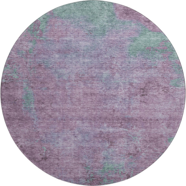 HomeRoots 8' Abstract Lavender and Teal Round Rug - Washable, UV-Protected, Stain-Resistant for Stylish Spaces 697881
