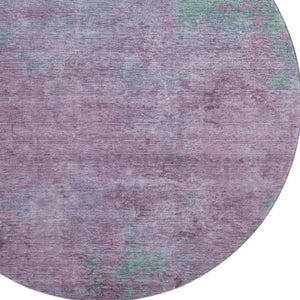 HomeRoots 8' Abstract Lavender and Teal Round Rug - Washable, UV-Protected, Stain-Resistant for Stylish Spaces 697881