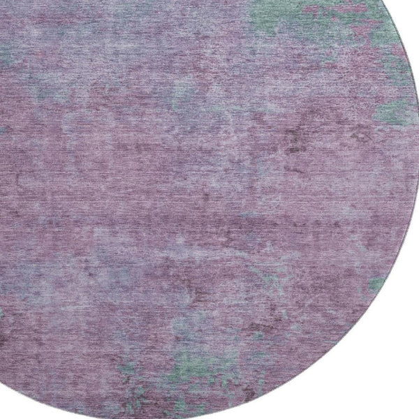 HomeRoots 8' Abstract Lavender and Teal Round Rug - Washable, UV-Protected, Stain-Resistant for Stylish Spaces 697881