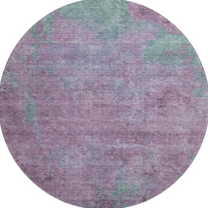 HomeRoots 8' Abstract Lavender and Teal Round Rug - Washable, UV-Protected, Stain-Resistant for Stylish Spaces 697881