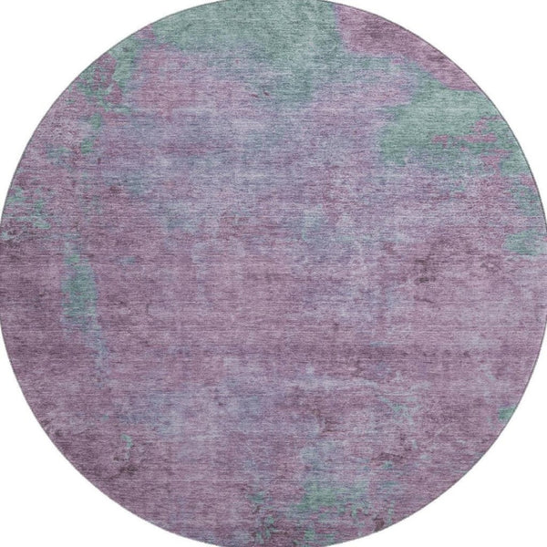 HomeRoots 8' Abstract Lavender and Teal Round Rug - Washable, UV-Protected, Stain-Resistant for Stylish Spaces 697881