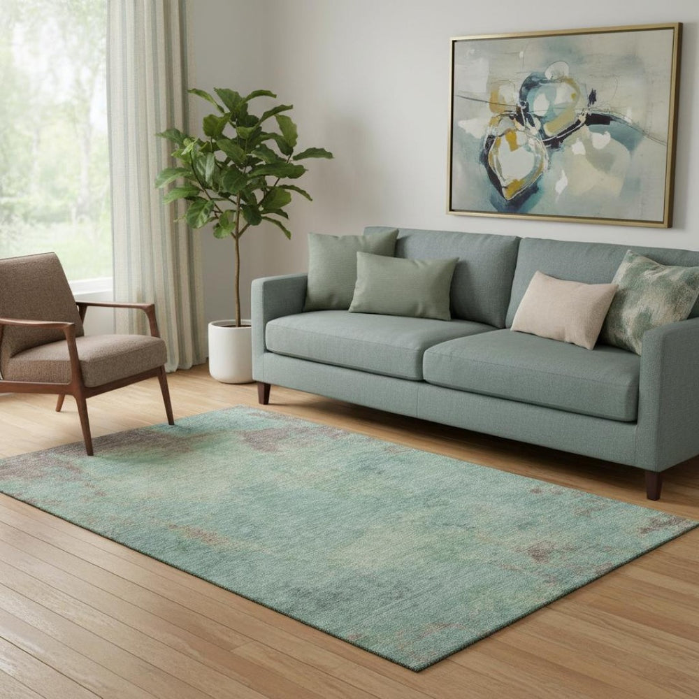 HomeRoots 5' X 8' Abstract Pale Aqua and Taupe Washable Area Rug with UV Protection for Modern Living Spaces 697886