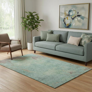 HomeRoots 5' X 8' Abstract Pale Aqua and Taupe Washable Area Rug with UV Protection for Modern Living Spaces 697886