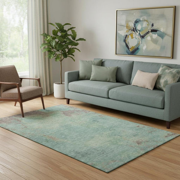 HomeRoots 5' X 8' Abstract Pale Aqua and Taupe Washable Area Rug with UV Protection for Modern Living Spaces 697886