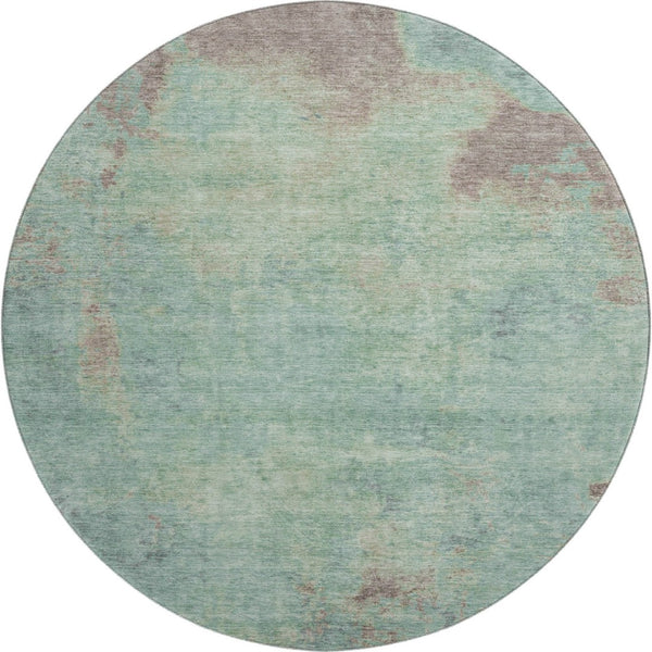 HomeRoots 8' Pale Aqua & Taupe Abstract Round Rug – Durable, Washable, UV-Protected, Family-Friendly Design 697887