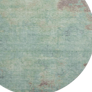 HomeRoots 8' Pale Aqua & Taupe Abstract Round Rug – Durable, Washable, UV-Protected, Family-Friendly Design 697887