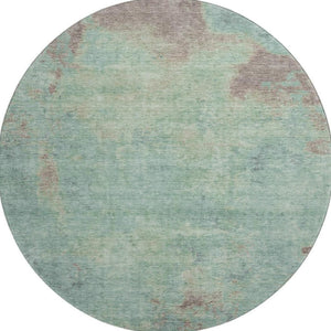 HomeRoots 8' Pale Aqua & Taupe Abstract Round Rug – Durable, Washable, UV-Protected, Family-Friendly Design 697887