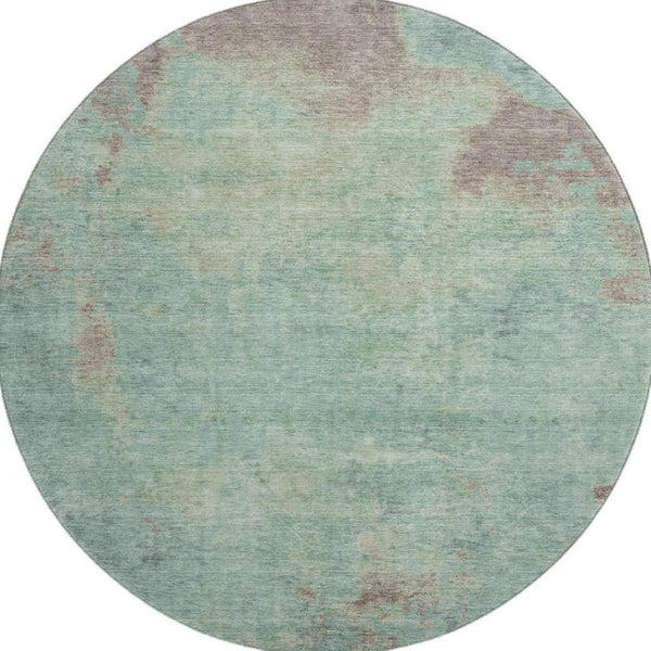 HomeRoots 8' Pale Aqua & Taupe Abstract Round Rug – Durable, Washable, UV-Protected, Family-Friendly Design 697887