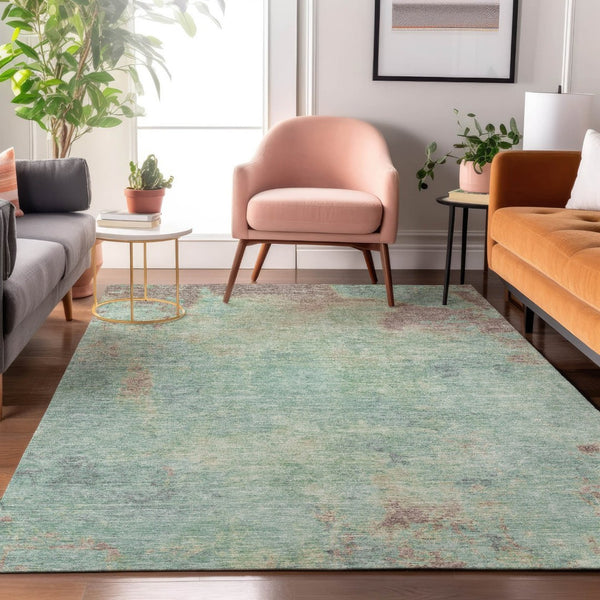 HomeRoots 8' X 10' Pale Aqua & Taupe Abstract Area Rug - Stain Resistant, UV Protected, Modern Design for Home 697888