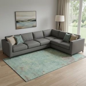 HomeRoots 9' X 12' Pale Aqua & Taupe Abstract Area Rug - Washable, UV Protected, Perfect for Pets & Kids 697889