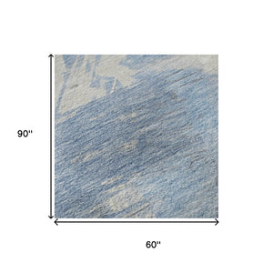 HomeRoots 5' X 8' Washable Denim Blue, Ivory & Beige Abstract Area Rug - Durable, UV Protected & Pet-Friendly! 697892