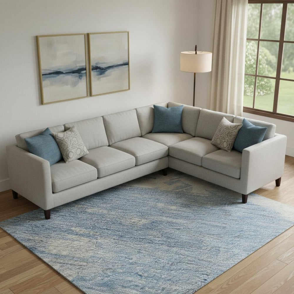HomeRoots 9' X 12' Stylish Denim Blue Ivory Beige Abstract Washable Area Rug with UV Protection & Durability 697895