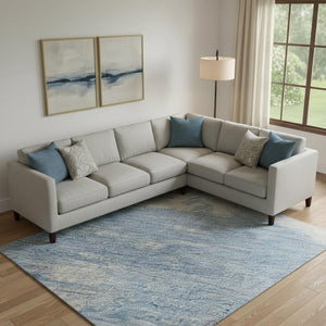 HomeRoots 9' X 12' Stylish Denim Blue Ivory Beige Abstract Washable Area Rug with UV Protection & Durability 697895