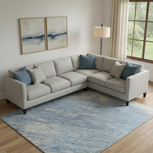 HomeRoots 9' X 12' Stylish Denim Blue Ivory Beige Abstract Washable Area Rug with UV Protection & Durability 697895