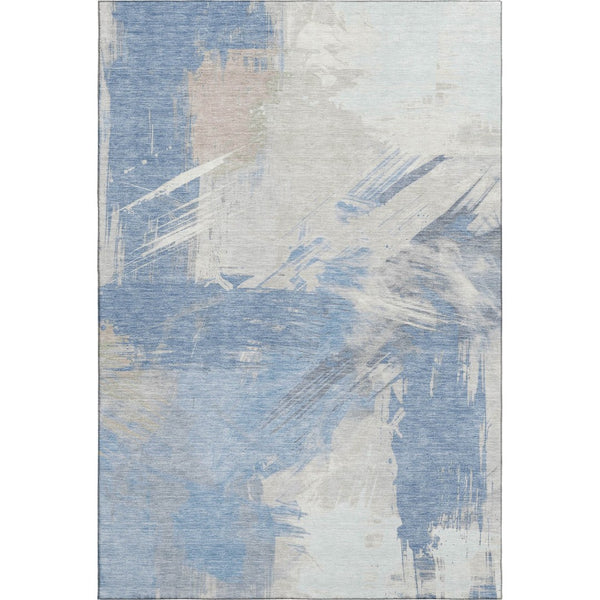 HomeRoots 9' X 12' Stylish Denim Blue Ivory Beige Abstract Washable Area Rug with UV Protection & Durability 697895