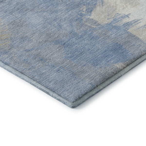 HomeRoots 9' X 12' Stylish Denim Blue Ivory Beige Abstract Washable Area Rug with UV Protection & Durability 697895