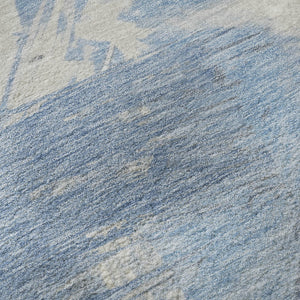 HomeRoots 9' X 12' Stylish Denim Blue Ivory Beige Abstract Washable Area Rug with UV Protection & Durability 697895