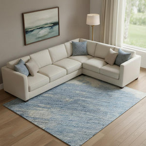 HomeRoots 10' Denim Blue Abstract Area Rug - Washable, UV Protected, Stain Resistant, Perfect for Busy Homes! 697896