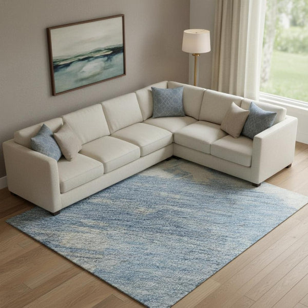 HomeRoots 10' Denim Blue Abstract Area Rug - Washable, UV Protected, Stain Resistant, Perfect for Busy Homes! 697896