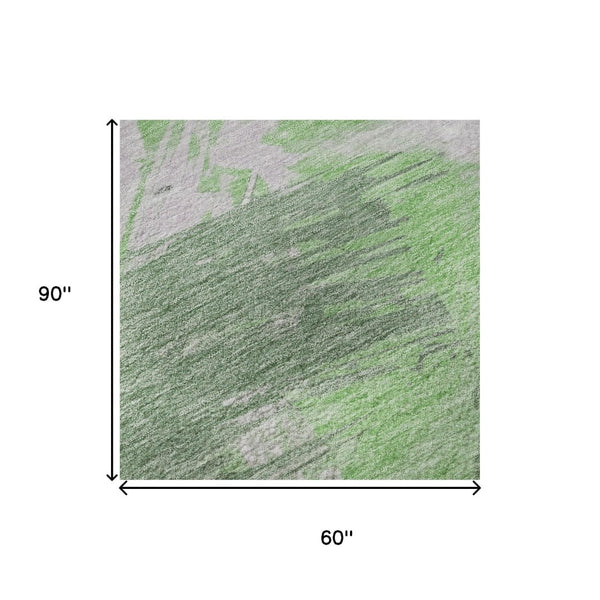 HomeRoots 5' X 8' Washable Area Rug in Green, Lavender & Ivory - Stylish, UV-Protected & Pet-Friendly Design! 697898