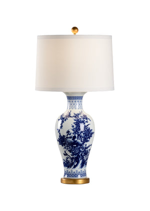 Chelsea House Chesterton Hand-Painted Blue & White Ceramic Table Lamp With Antique Gold Leaf Base, 32" Tall 69790