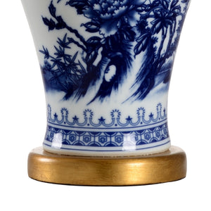 Chelsea House Chesterton Hand-Painted Blue & White Ceramic Table Lamp With Antique Gold Leaf Base, 32" Tall 69790