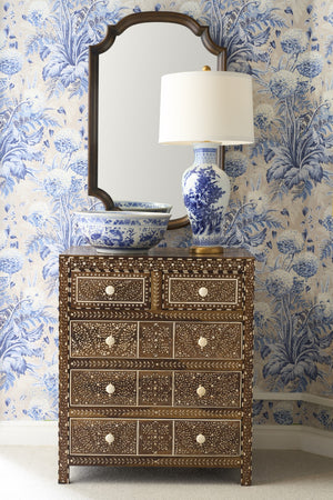 Chelsea House Chesterton Hand-Painted Blue & White Ceramic Table Lamp With Antique Gold Leaf Base, 32" Tall 69790