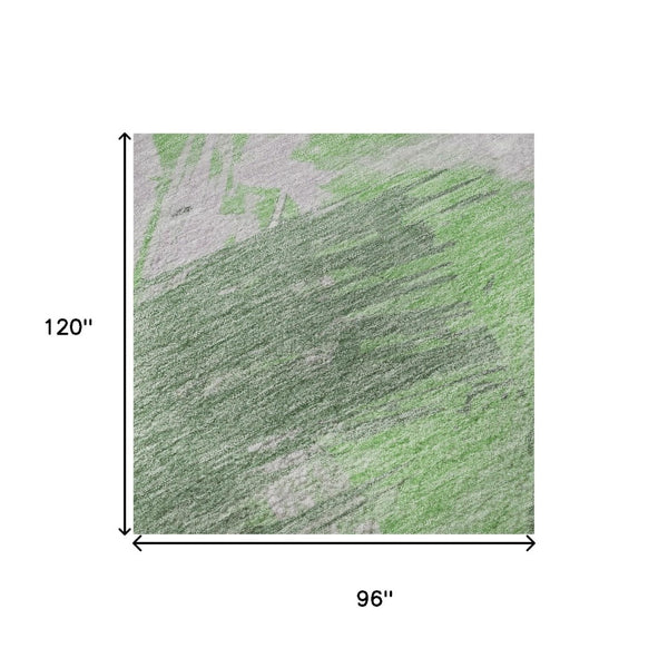 HomeRoots 8' X 10' Abstract Green Lavender Ivory Washable Area Rug with UV Protection for Modern Spaces 697900