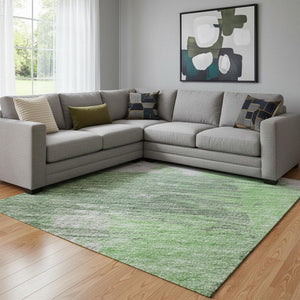 HomeRoots 8' X 10' Abstract Green Lavender Ivory Washable Area Rug with UV Protection for Modern Spaces 697900
