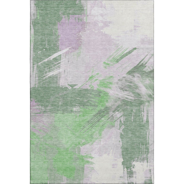 HomeRoots 9' X 12' Stylish Abstract Area Rug in Green, Lavender & Ivory – Stain Resistant & UV Protected Design 697901