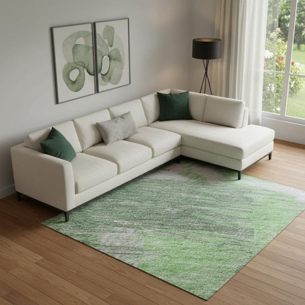 HomeRoots 9' X 12' Stylish Abstract Area Rug in Green, Lavender & Ivory – Stain Resistant & UV Protected Design 697901