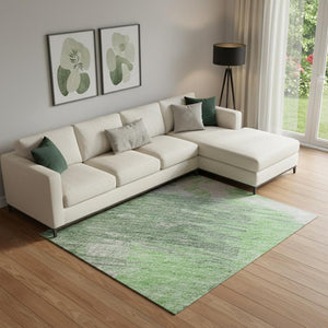 HomeRoots 10' X 14' Abstract Area Rug in Green, Lavender & Ivory - Washable, UV Protected & Stain Resistant! 697902